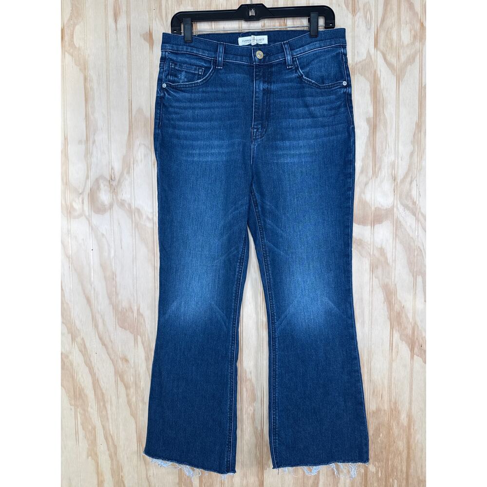Current/Elliott Wide Leg Crop Jeans Raw Frayed Hem High Rise Size 30